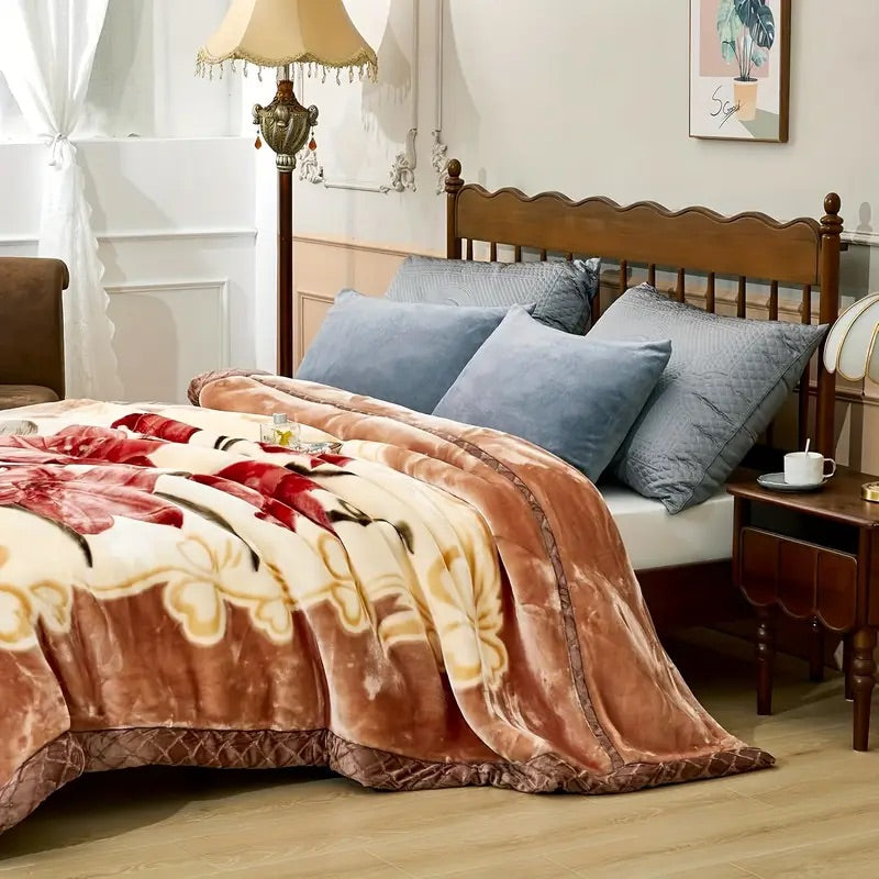 Premium Floral Mink Blanket – Ultra Soft Winter Blanket for Double/Queen Bed – Elegant Velvet Finish