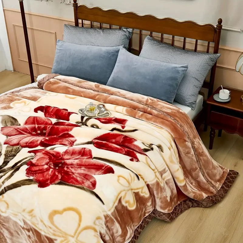 Premium Floral Mink Blanket – Ultra Soft Winter Blanket for Double/Queen Bed – Elegant Velvet Finish