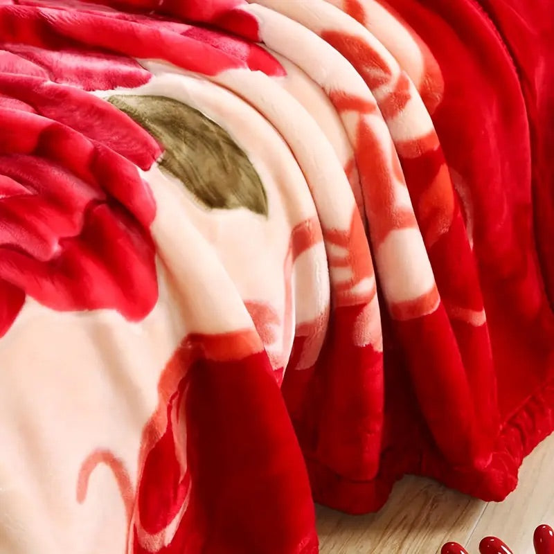 Luxury Red Rose Velvet Blanket – Soft, Warm & Floral Design for Double/Queen Bed