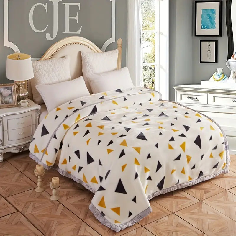 Luxury Mink Velvet Blanket with Geometric Design – Ultra Soft Winter Blanket for Queen Size Bed