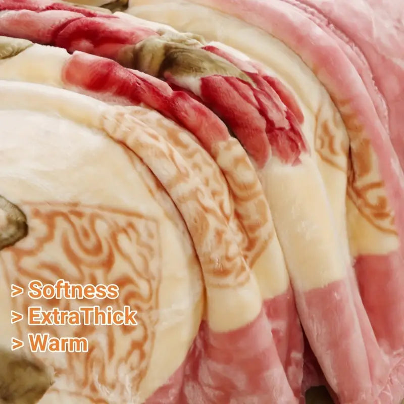 Elegant Pink Floral Mink Blanket – Ultra Soft Velvet Winter Blanket for Queen/Double Bed