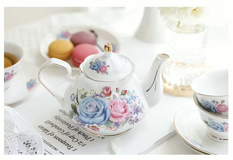 European-Style Luxury 21 Pc Porcelain Floral Tea Set