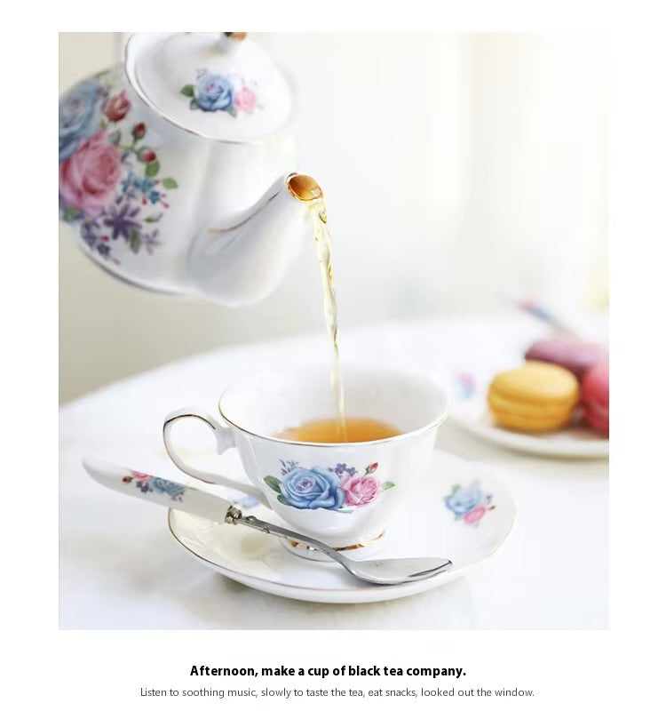 European-Style Luxury 21 Pc Porcelain Floral Tea Set