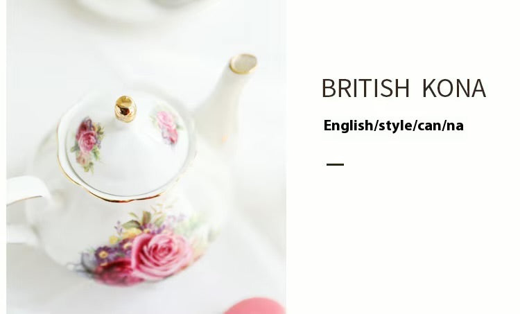 Refined Pink Rose Porcelain Tea Set – 21 Pieces with Gold Trim and Display Stand