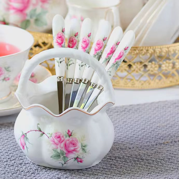 Vintage Rose Porcelain Tea Set – Floral Afternoon 21 Pc Tea Collection with Gold Trim