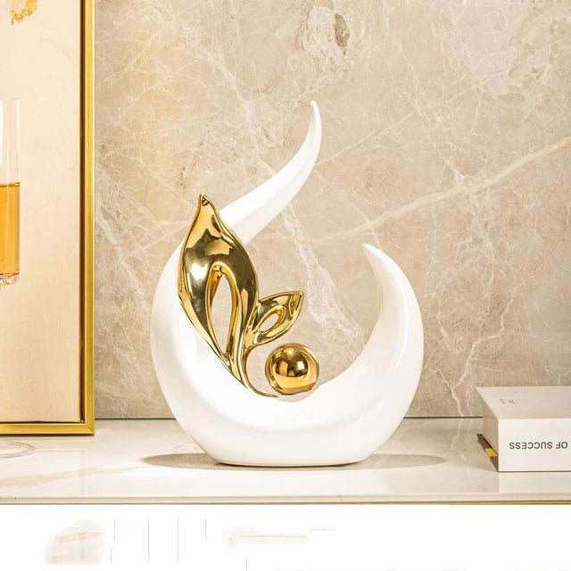 Luxury Abstract Gold & White Ceramic Sculpture