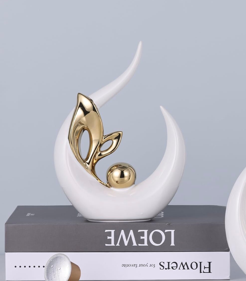 Luxury Abstract Gold & White Ceramic Sculpture