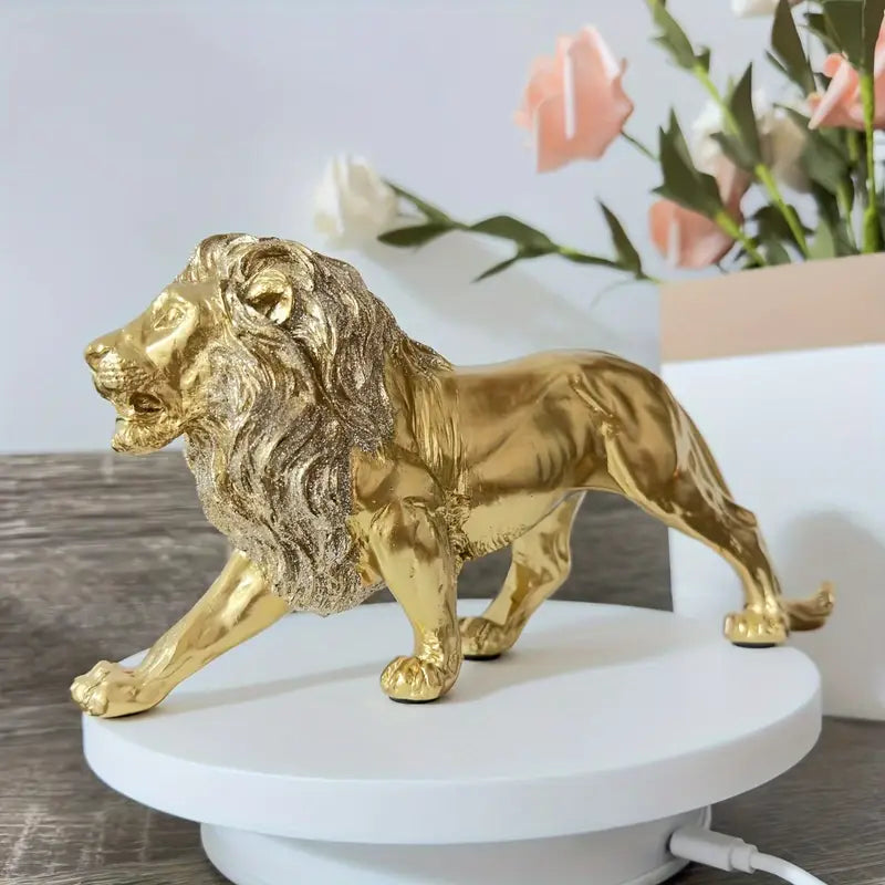 Majestic Golden Lion Figurine – Luxury Home & Office Décor Showpiece