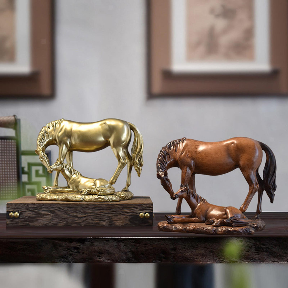 Horse and Foal Decorative Statue – Resin Home Décor Showpiec
