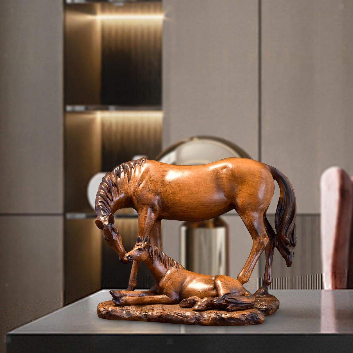 Horse and Foal Decorative Statue – Resin Home Décor Showpiec