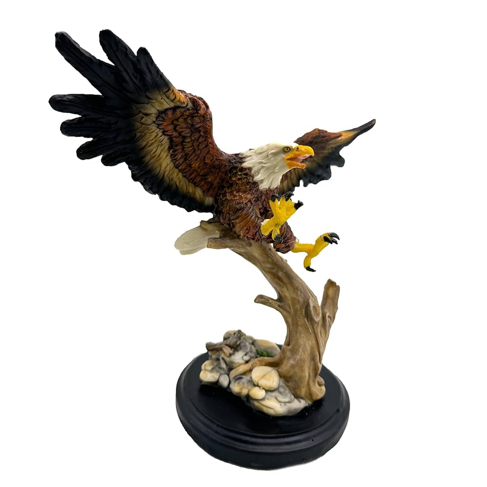 Flying Eagle Figurine – Majestic Wildlife Sculpture with Realistic Detail – Decorative Eagle Statue on Tree Base