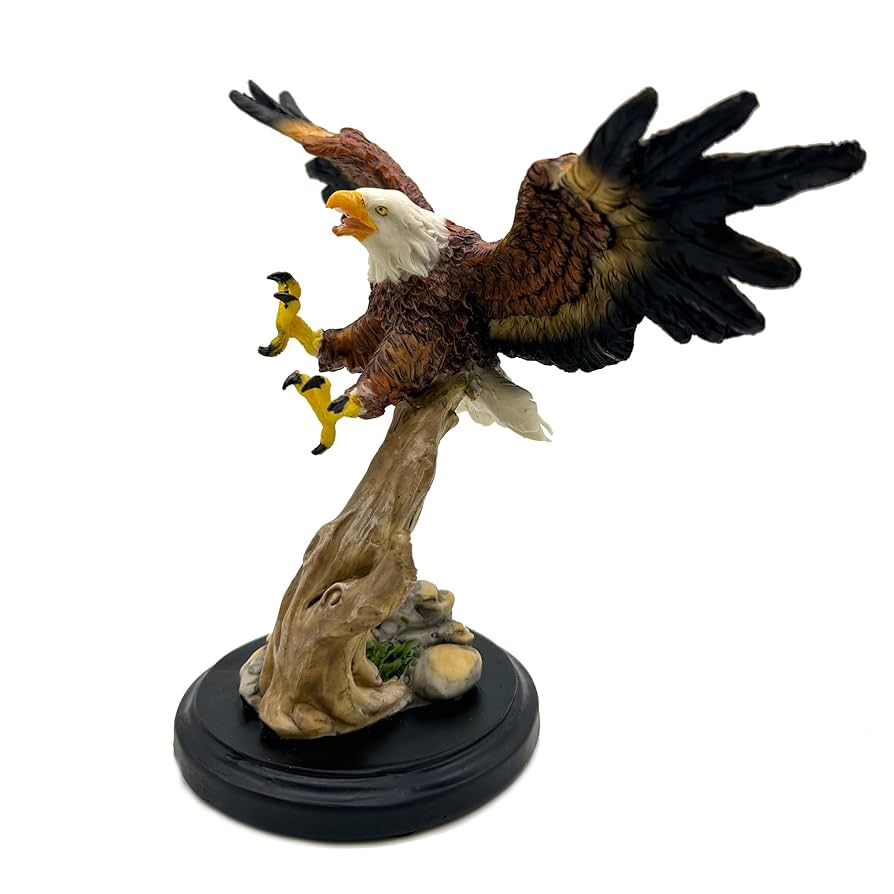 Flying Eagle Figurine – Majestic Wildlife Sculpture with Realistic Detail – Decorative Eagle Statue on Tree Base