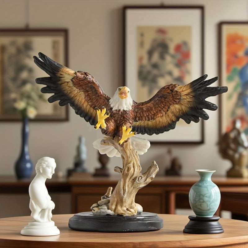Flying Eagle Figurine – Majestic Wildlife Sculpture with Realistic Detail – Decorative Eagle Statue on Tree Base