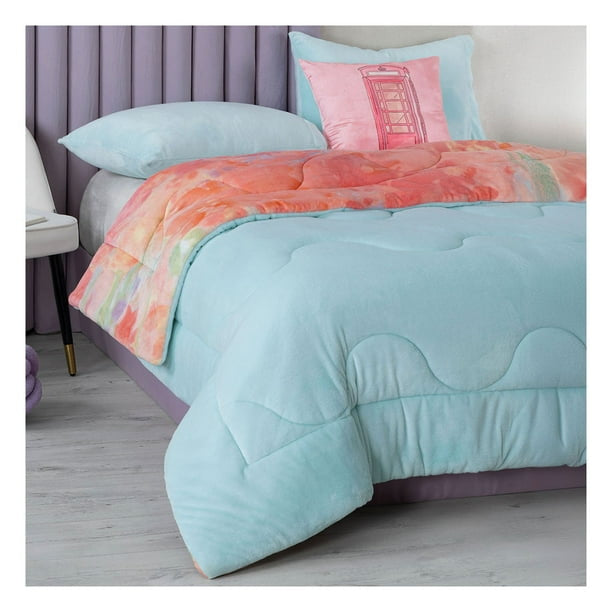 Pastel Abstract Fleece Winter Comforter Set – 3-Piece Ultra Soft Printed Comforter with Solid Pillowcases