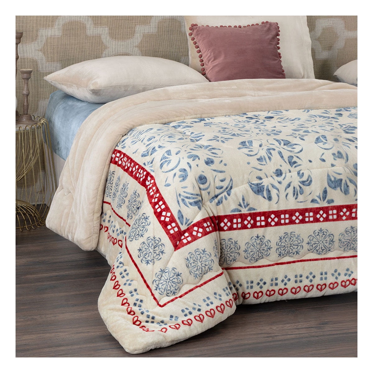 King Size Fleece Comforter Set 220x230 cm – Ultra-Soft Plush Bedding with 2 Pillowcases (50x70 cm), Elegant Pattern Design