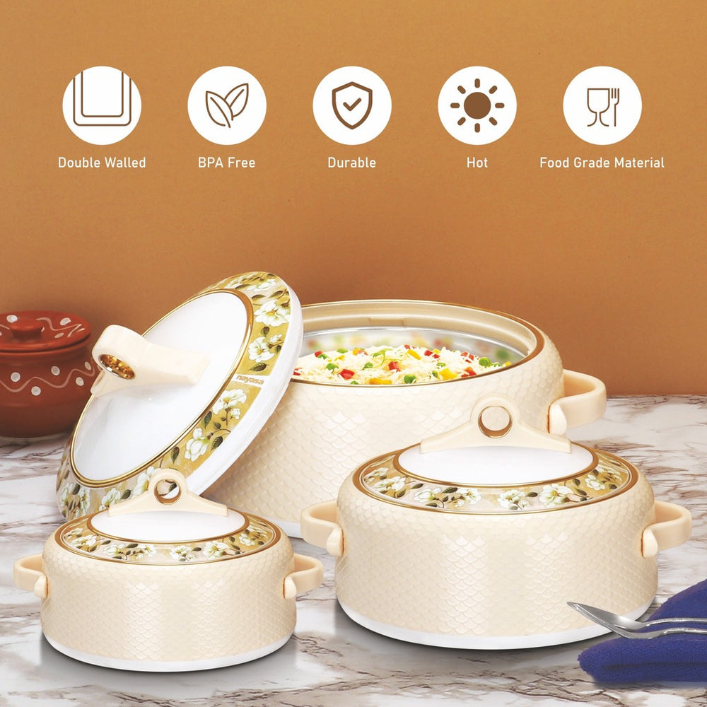 Nayasa Coral Insulated Casserole Set with Lid | Elegant Floral Design Hot Case for Roti, Rice & Serving