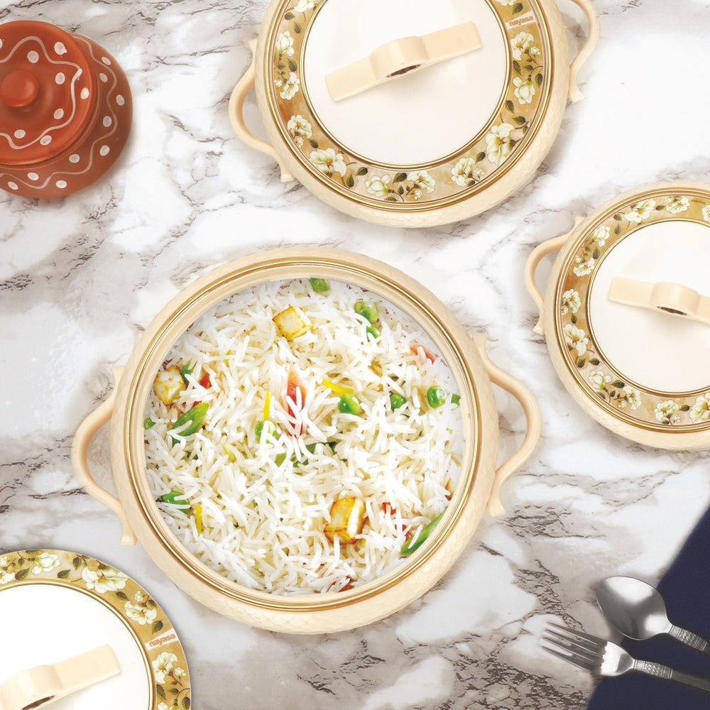 Nayasa Coral Insulated Casserole Set with Lid | Elegant Floral Design Hot Case for Roti, Rice & Serving