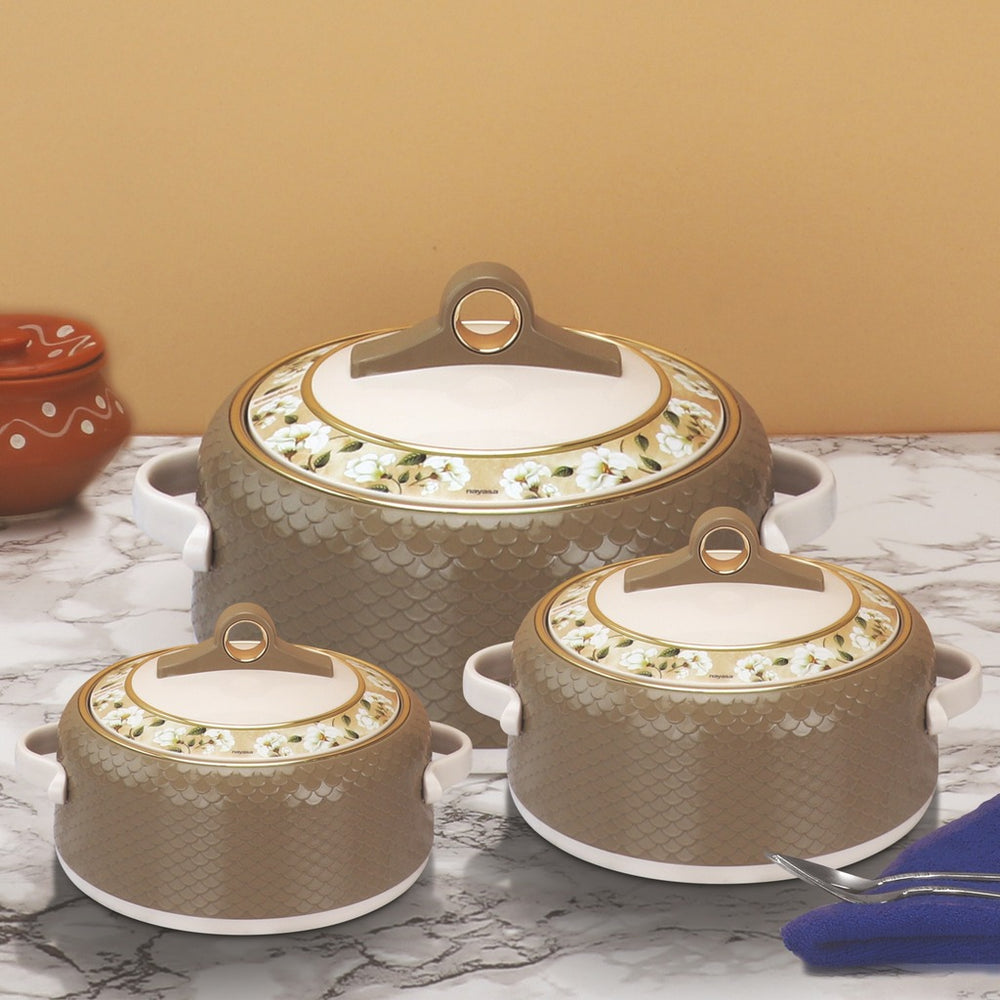 Nayasa Coral Insulated Casserole Set with Lid | Elegant Floral Design Hot Case for Roti, Rice & Serving
