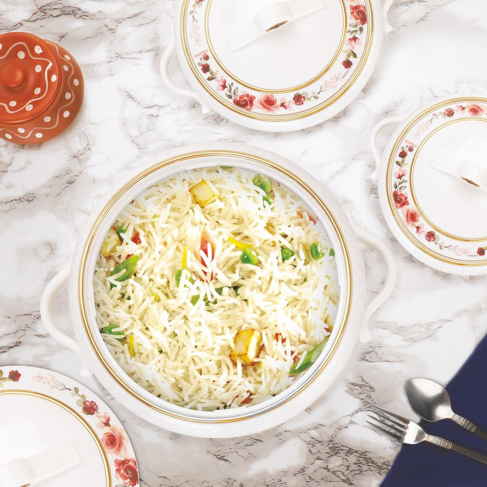 Nayasa Coral Insulated Casserole Set with Lid | Elegant Floral Design Hot Case for Roti, Rice & Serving
