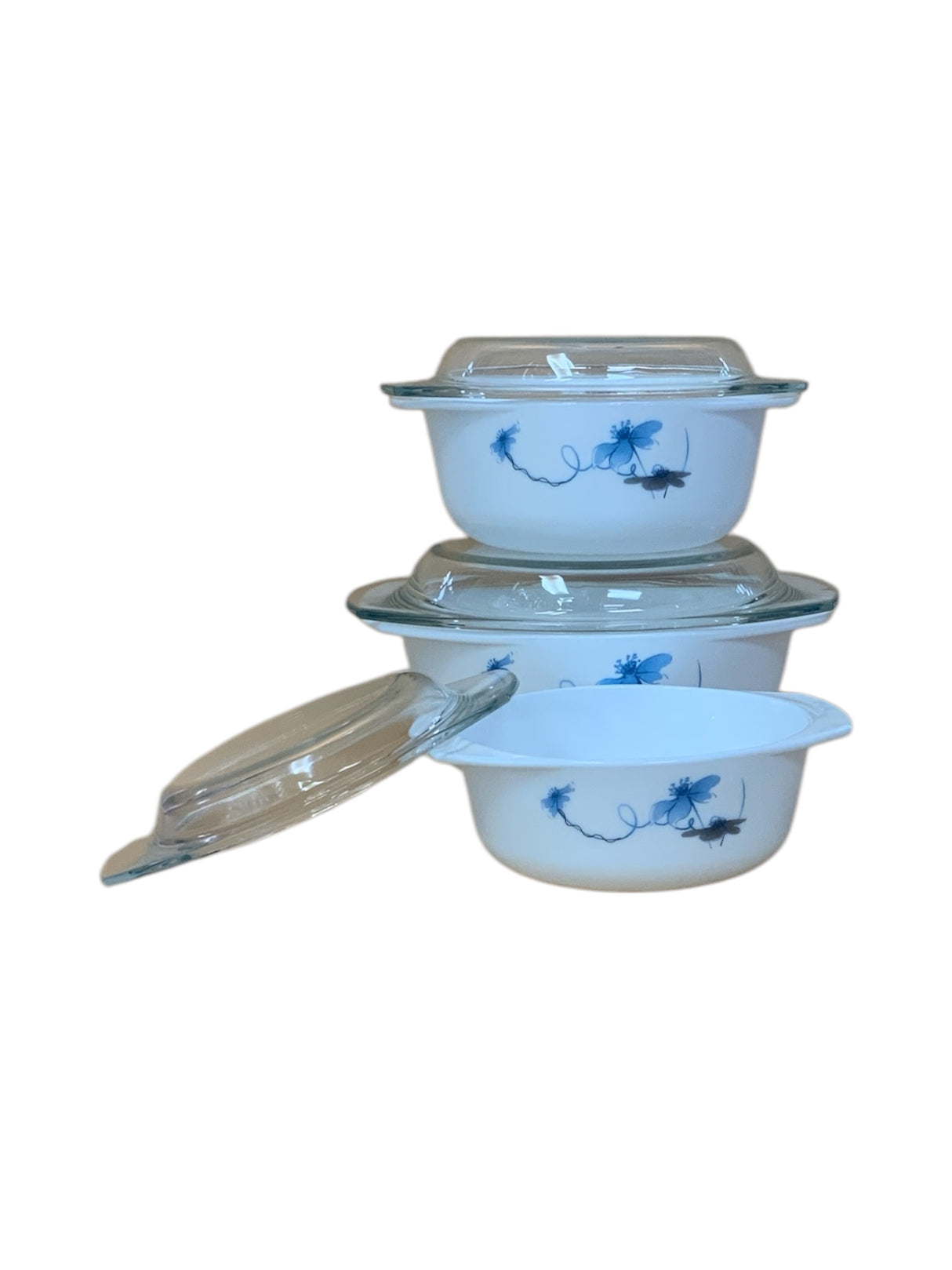 Complete 3-Piece Elegant Blue Floral Casserole Set β For Family Dining & Parties