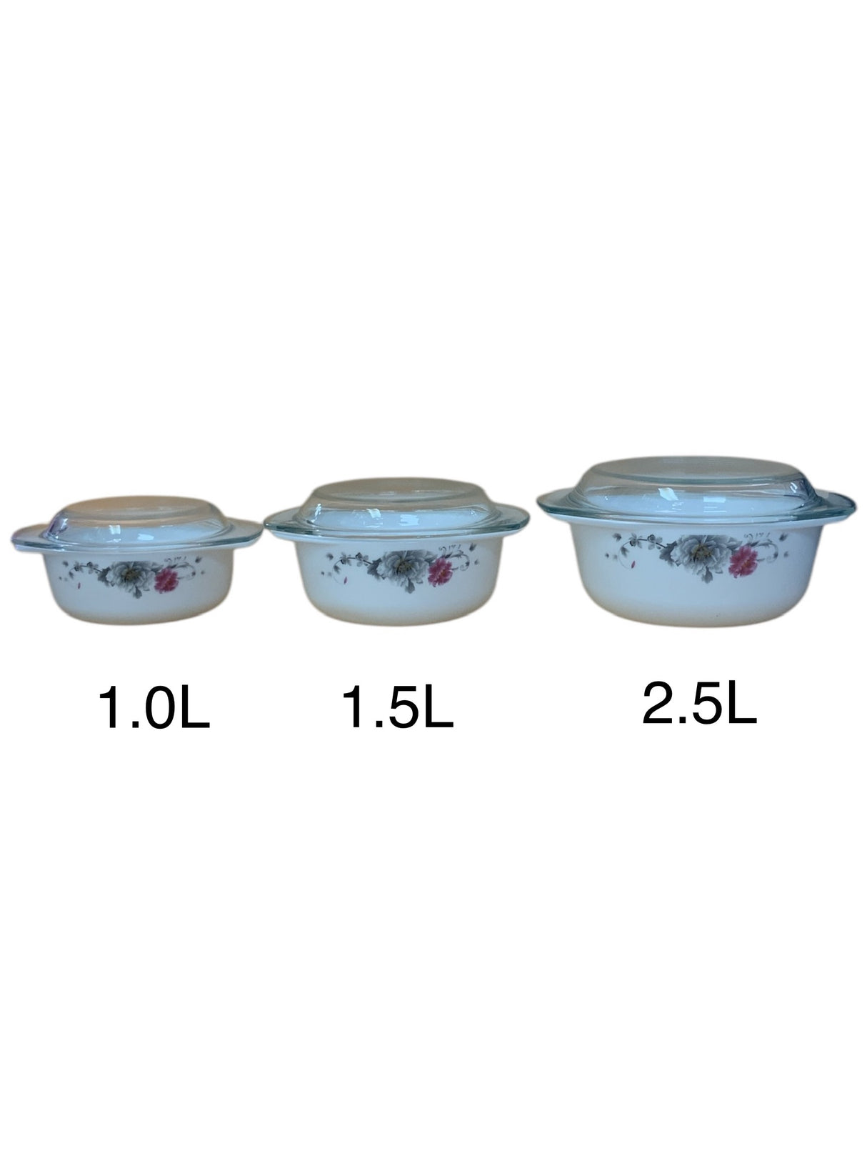 Elegant 3-Piece Pink & Grey Floral Casserole Set