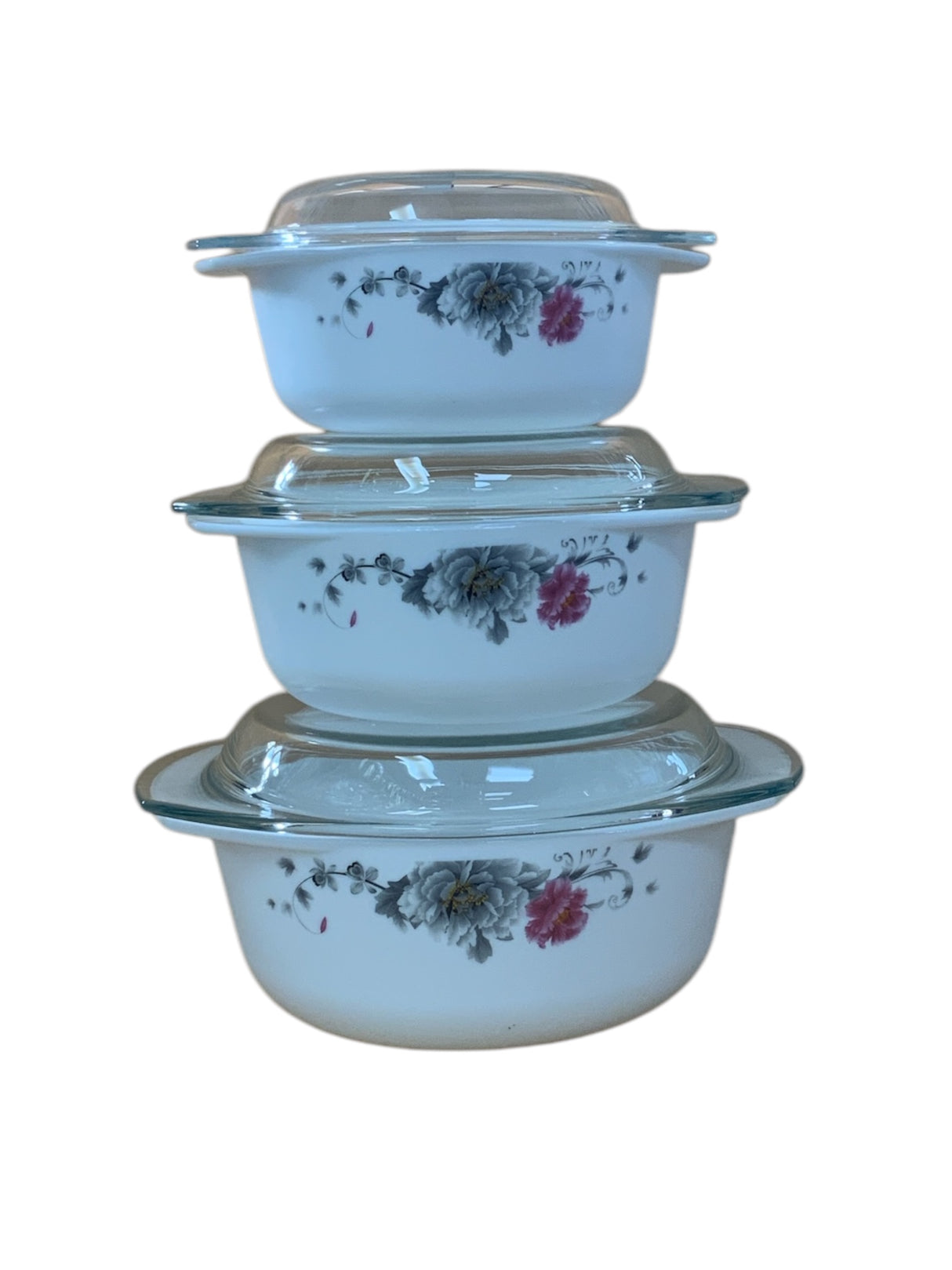 Elegant 3-Piece Pink & Grey Floral Casserole Set