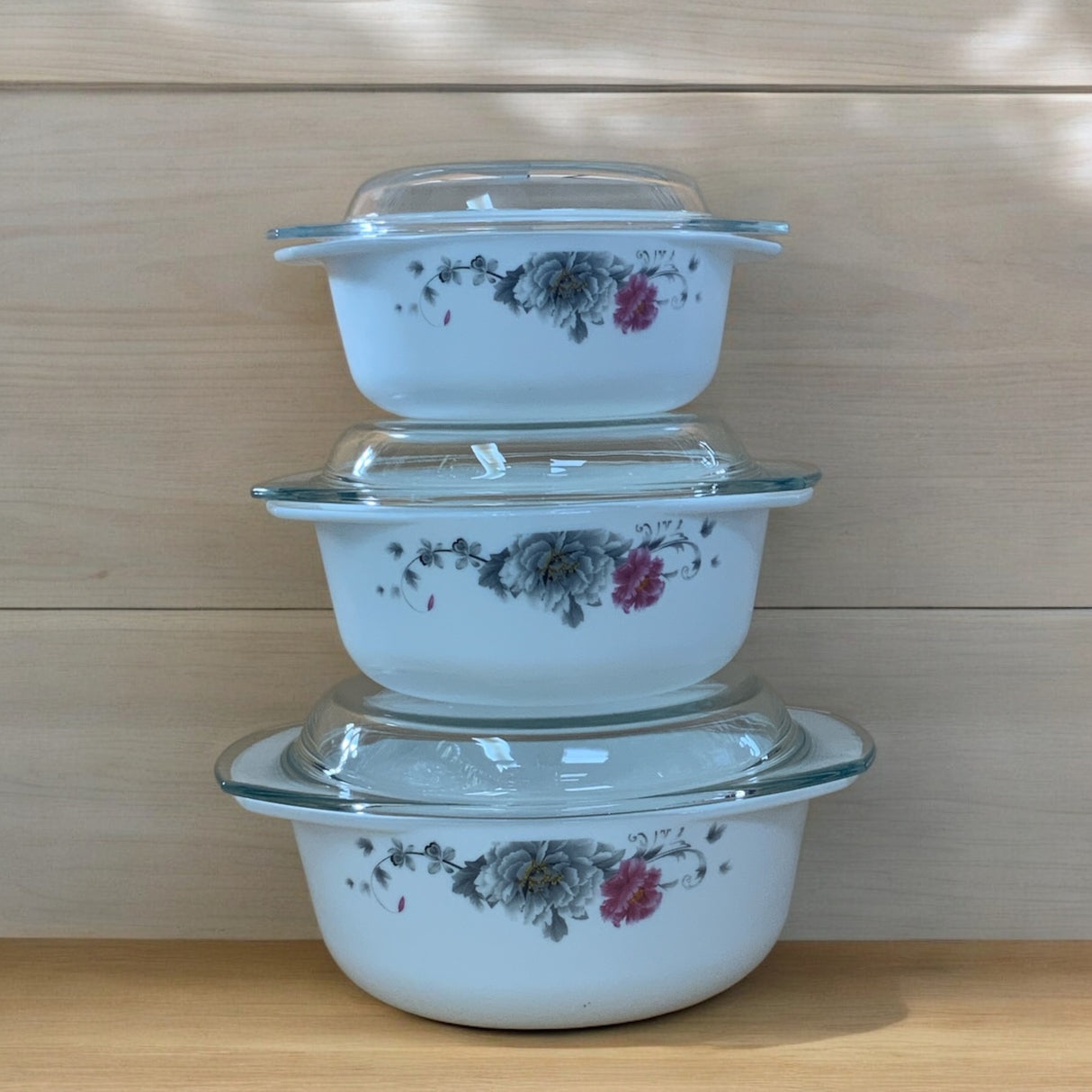 Elegant 3-Piece Pink & Grey Floral Casserole Set