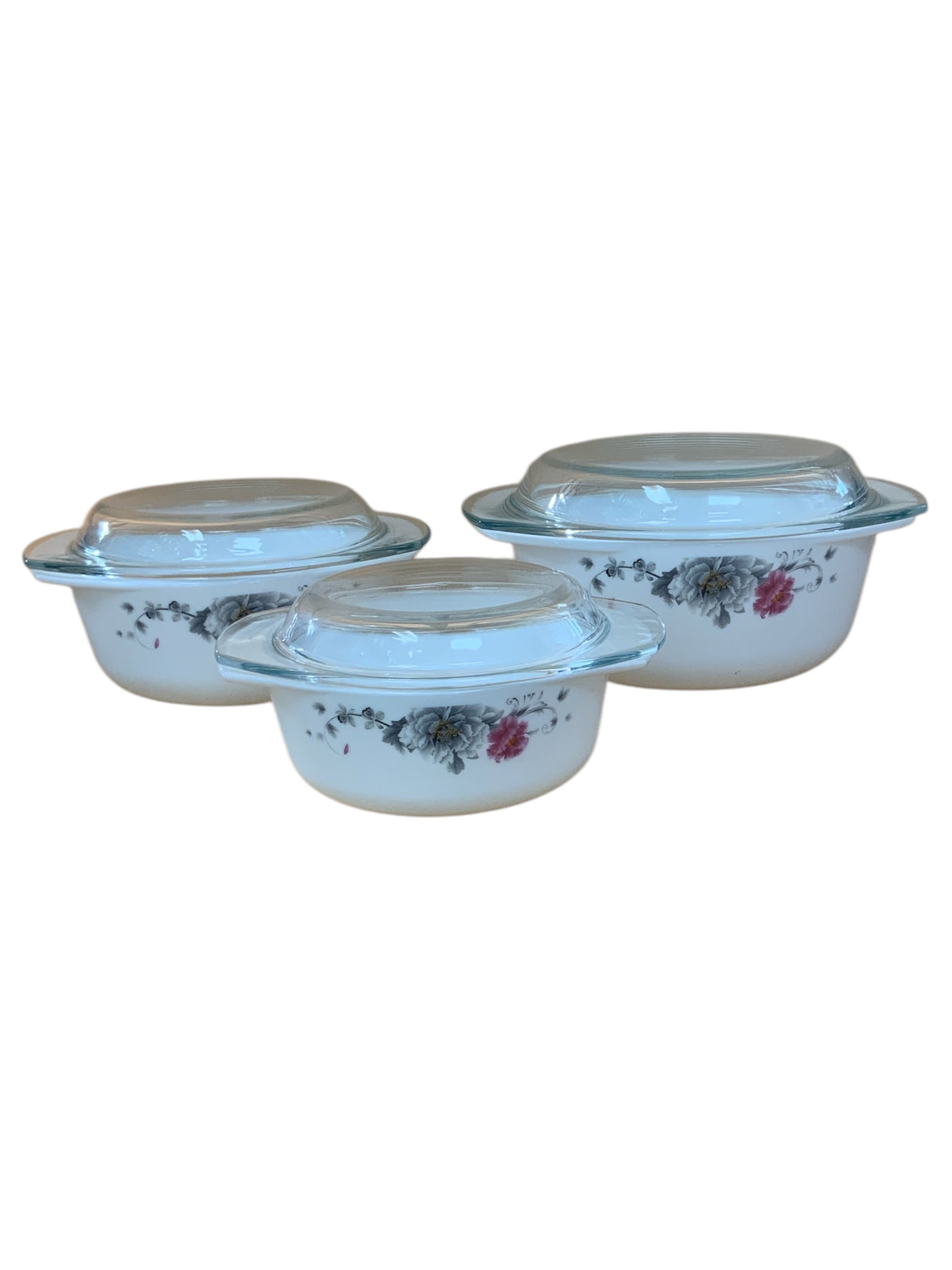 Elegant 3-Piece Pink & Grey Floral Casserole Set