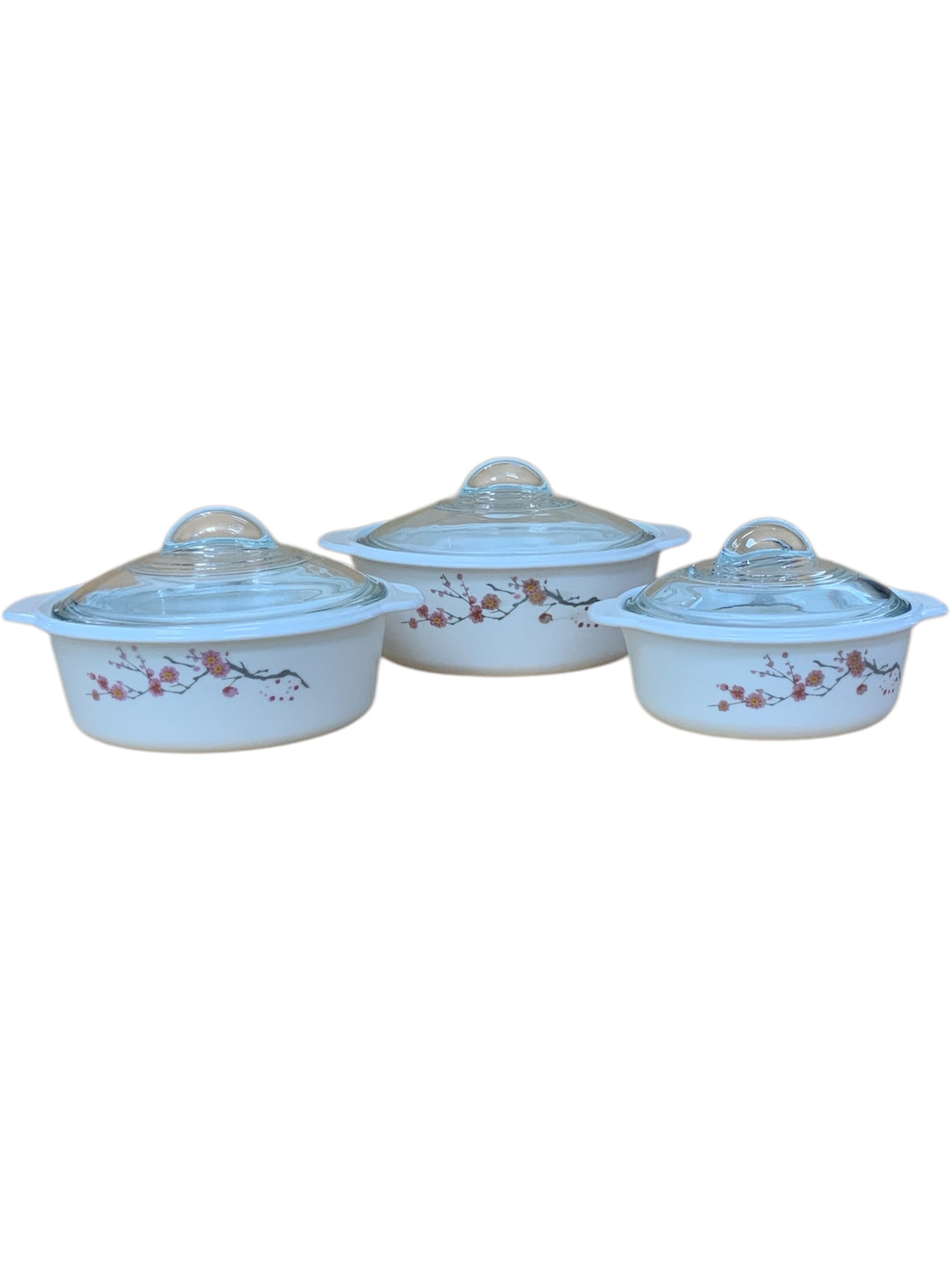 Casserole small flower with red line with knob lid 3pc
