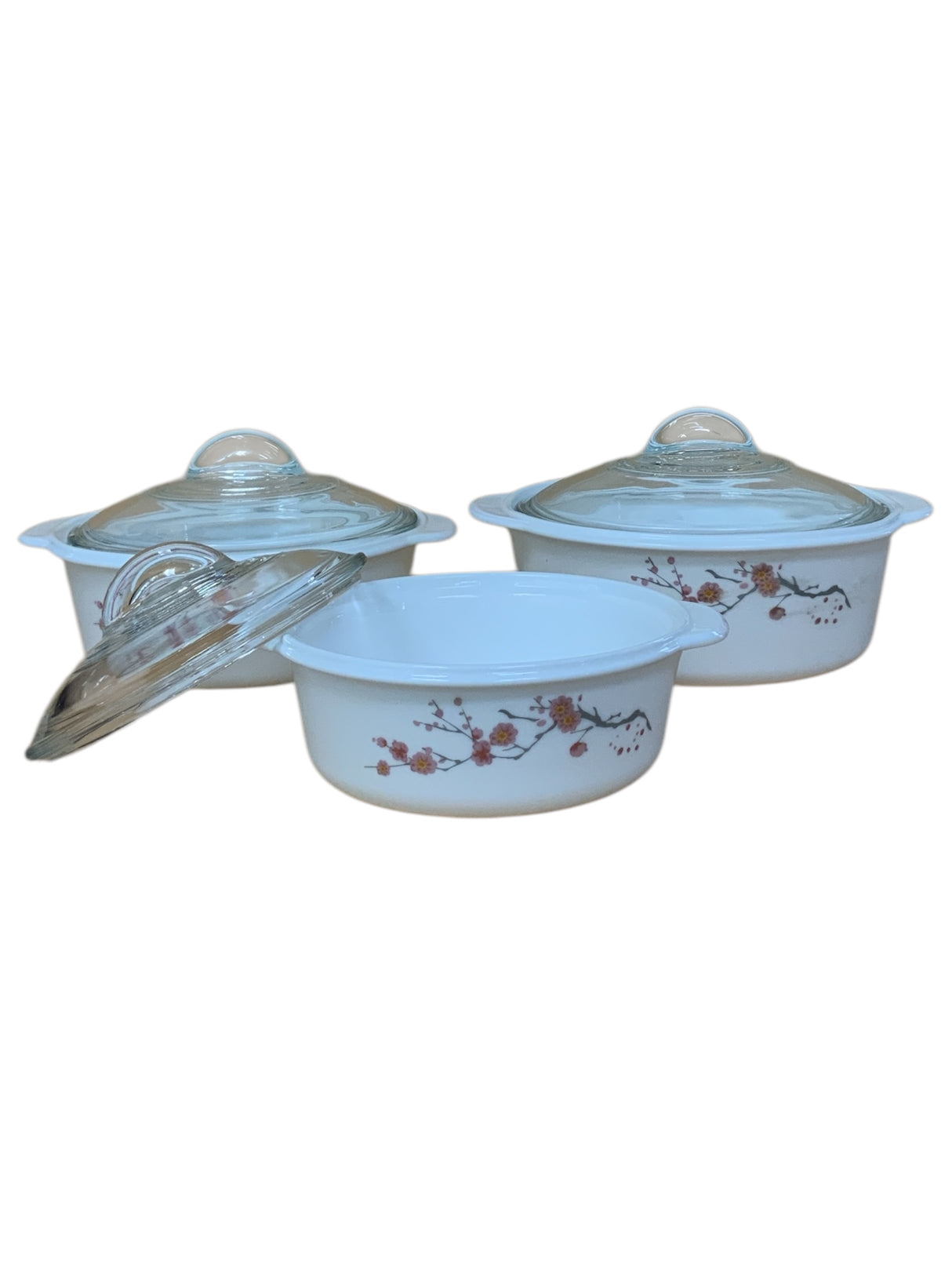 Casserole small flower with red line with knob lid 3pc