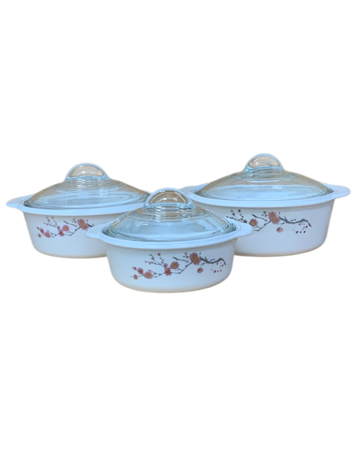 Casserole small flower with red line with knob lid 3pc