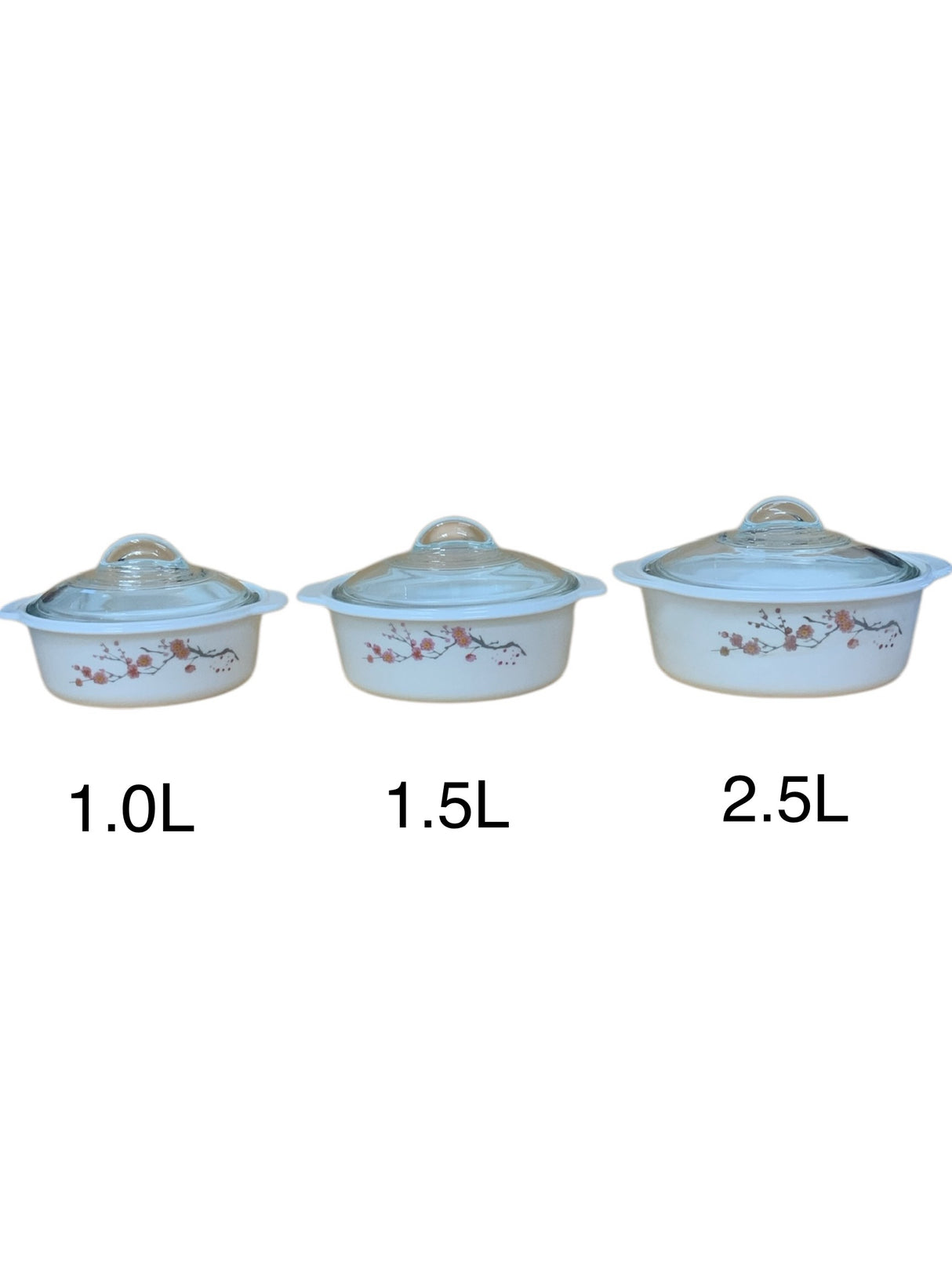 Casserole small flower with red line with knob lid 3pc