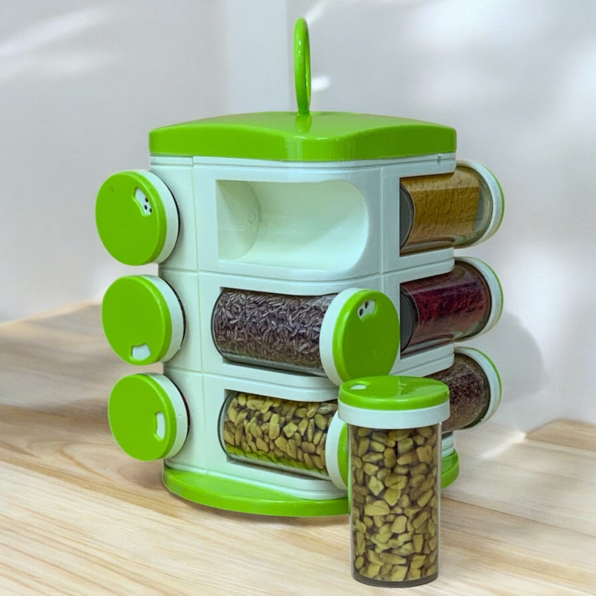 12-Jar Plastic Masala Rack for Kitchen Organization