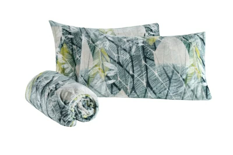 Fleece Flannel Bedsheet Set – Ultra Soft Geometric Leaf Print | King, Queen & Twin Sizes | Deep Pocket Fitted Sheet