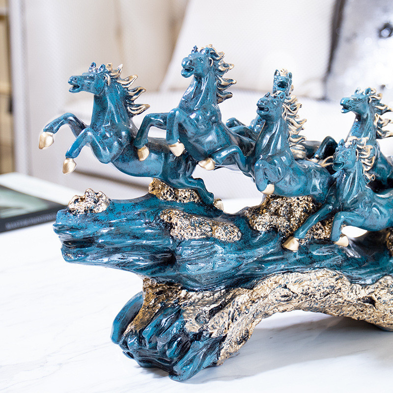 Eight Horses Running Sculpture, Resin Ornament Best House Warming Gift