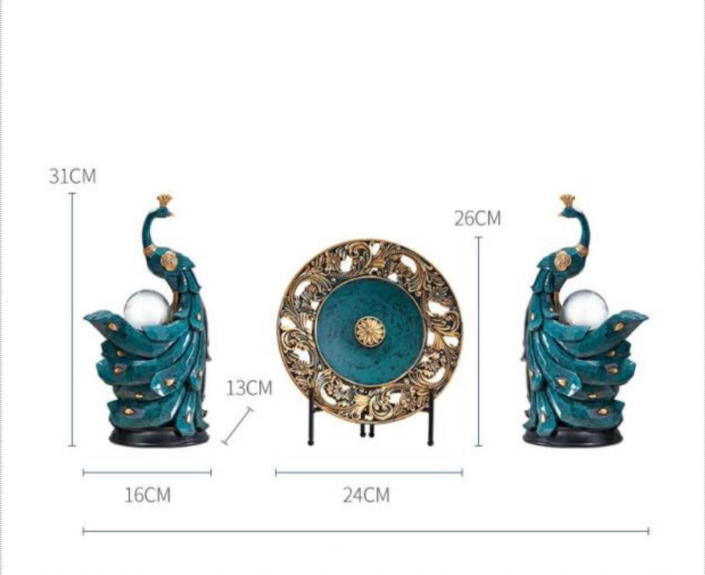 3 Pc Resin Peacock Decor Set, Housewarming gift collection