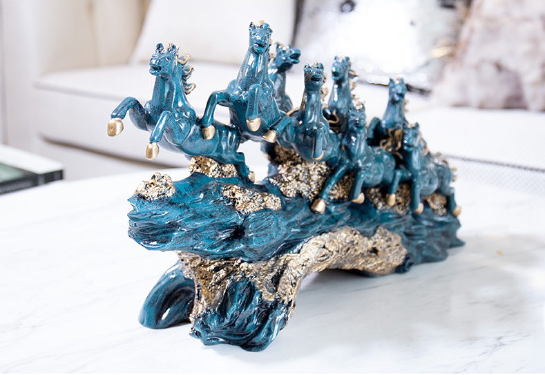 Eight Horses Running Sculpture, Resin Ornament Best House Warming Gift