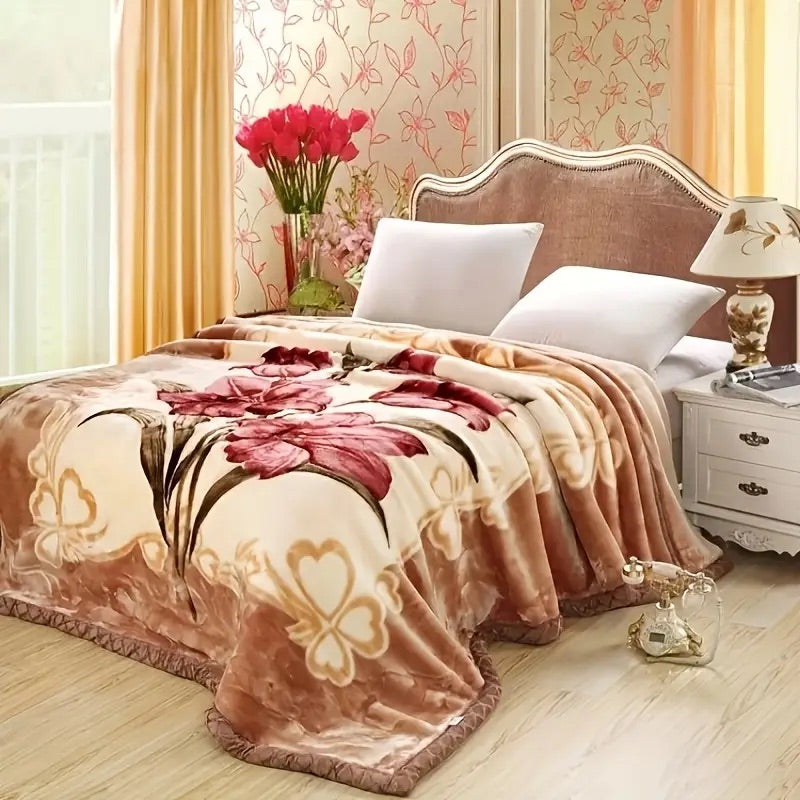 Premium Floral Mink Blanket – Ultra Soft Winter Blanket for Double/Queen Bed – Elegant Velvet Finish