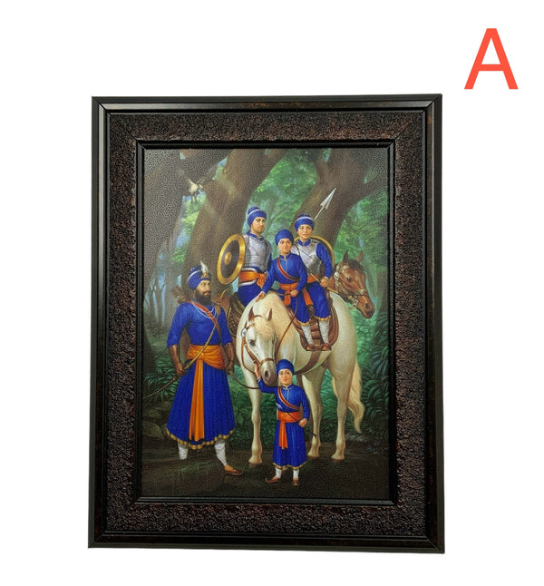 Guru Gobind Singh Ji Photo with Chaar Sahibzaade 7X9 inches