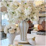 Decorative Vase with Gold Stripes & Lid – Classic Ceramic Tabletop, 3 Sizes