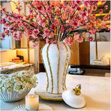 Decorative Vase with Gold Stripes & Lid – Classic Ceramic Tabletop, 3 Sizes