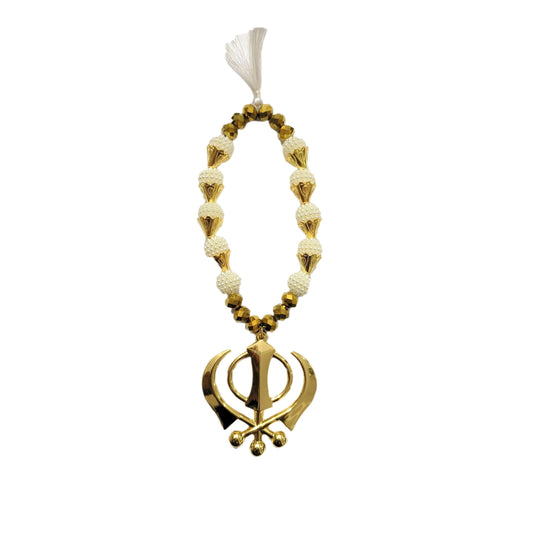 Fancy Metal Khanda with Stones Car Rear Mirror