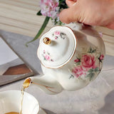Vintage Rose Porcelain Tea Set – Floral Afternoon 21 Pc Tea Collection with Gold Trim