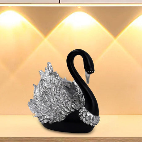 Swan Couple Statue Set – Luxury Black and Silver Home Decoration