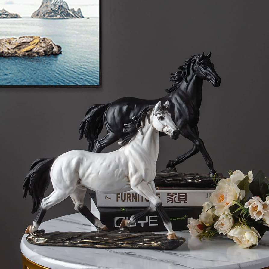 Resin Horse Statue – Elegant Black or White Horse Figurine for Home & Office Decor