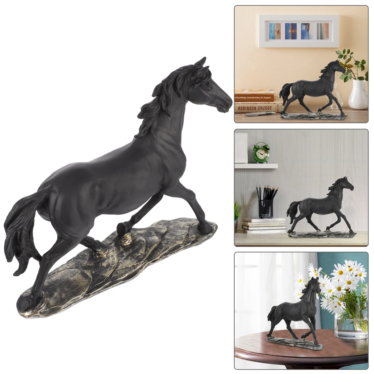 Resin Horse Statue – Elegant Black or White Horse Figurine for Home & Office Decor