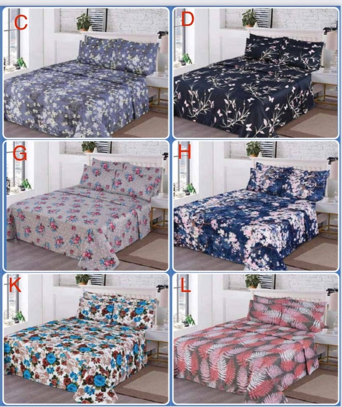 6 Piece Queen Bedsheet Set – 1 Fitted Sheet, 1 Flat Sheet & 4 Pillowcases | Premium Cotton | Multiple Elegant Designs