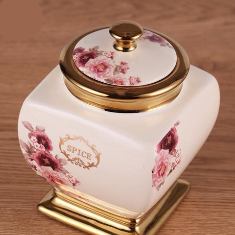 4-Piece Floral Ceramic Canister Set with Gold Trim | Elegant Kitchen Storage Jars
