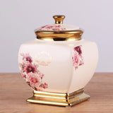4-Piece Floral Ceramic Canister Set with Gold Trim | Elegant Kitchen Storage Jars