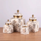 4-Piece Luxury Ceramic Canister Set with Gold Detailing | Decorative Kitchen Storage Jars
